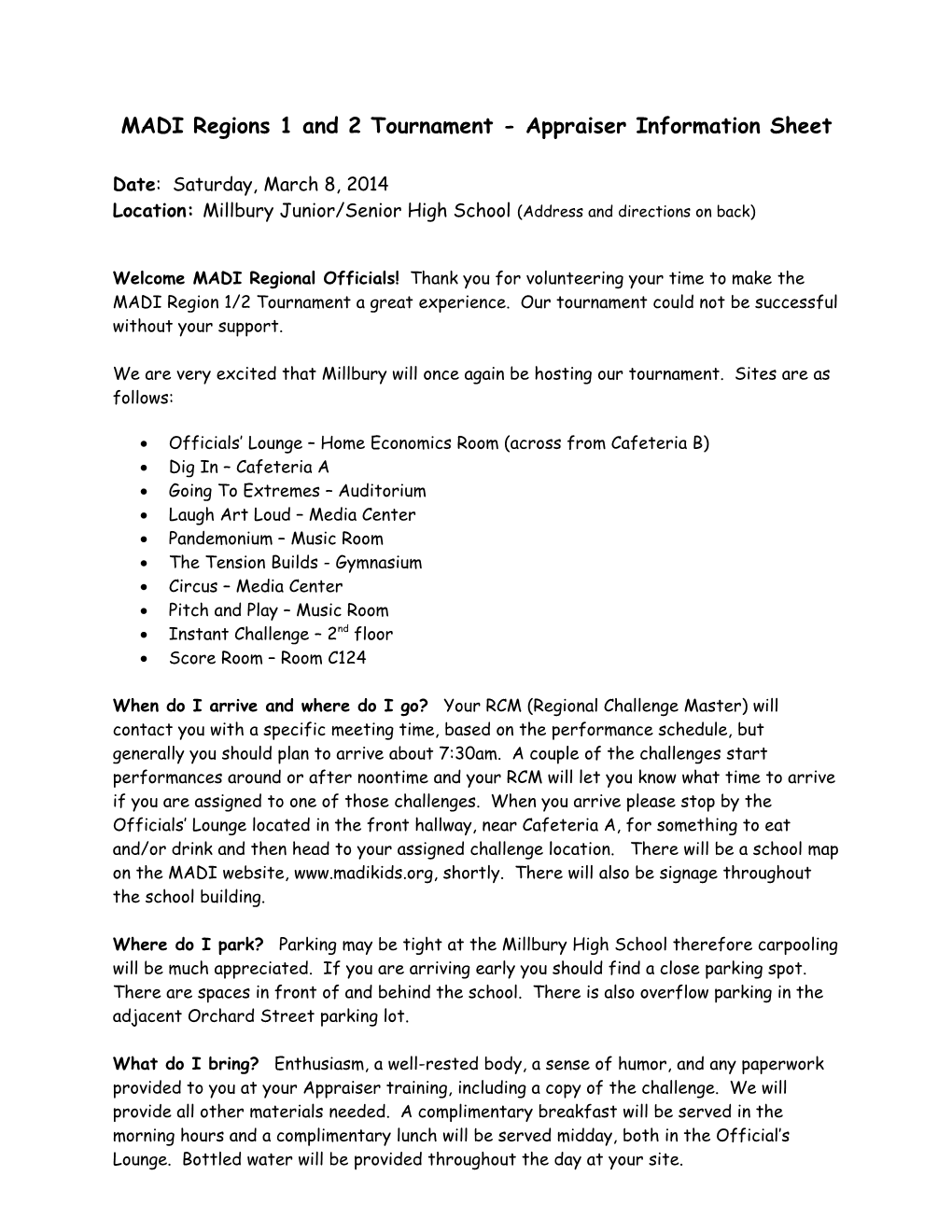 MADI Region 1/2 Tournament - Appraiser Information Sheet