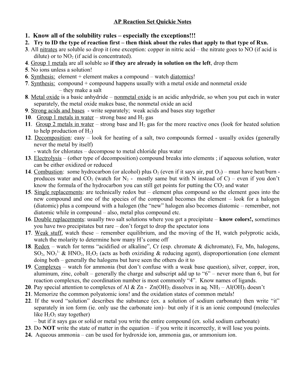 AP Reaction Set Quickie Notes