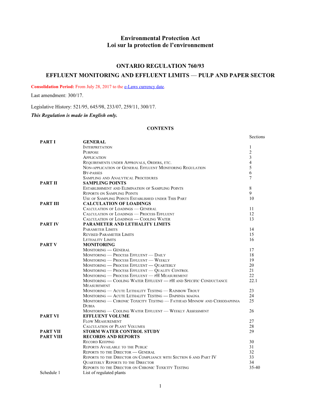 Environmental Protection Act - O. Reg. 760/93