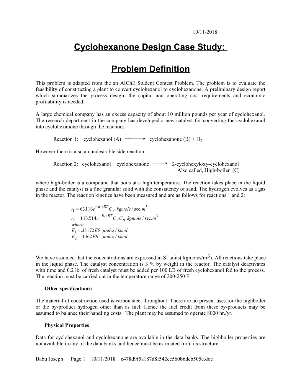 Cyclohexanone Design Case Study