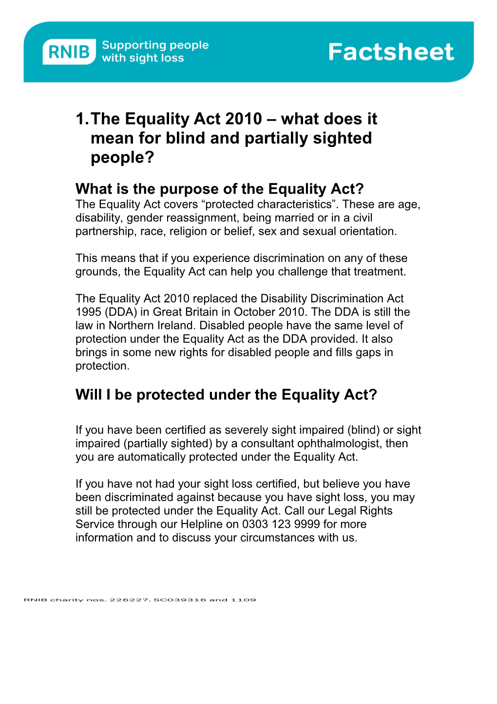 The Equality Act 2010 What Does It Mean for Blind and Partially Sighted People?