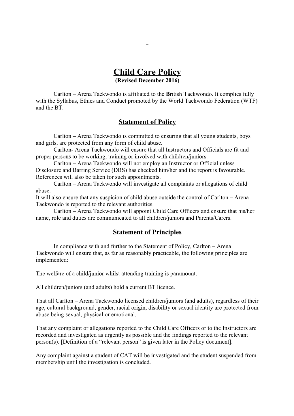 Child Care Policy