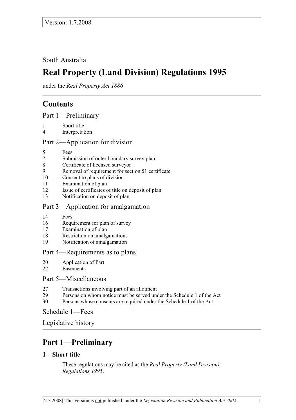 Real Property (Land Division) Regulations1995