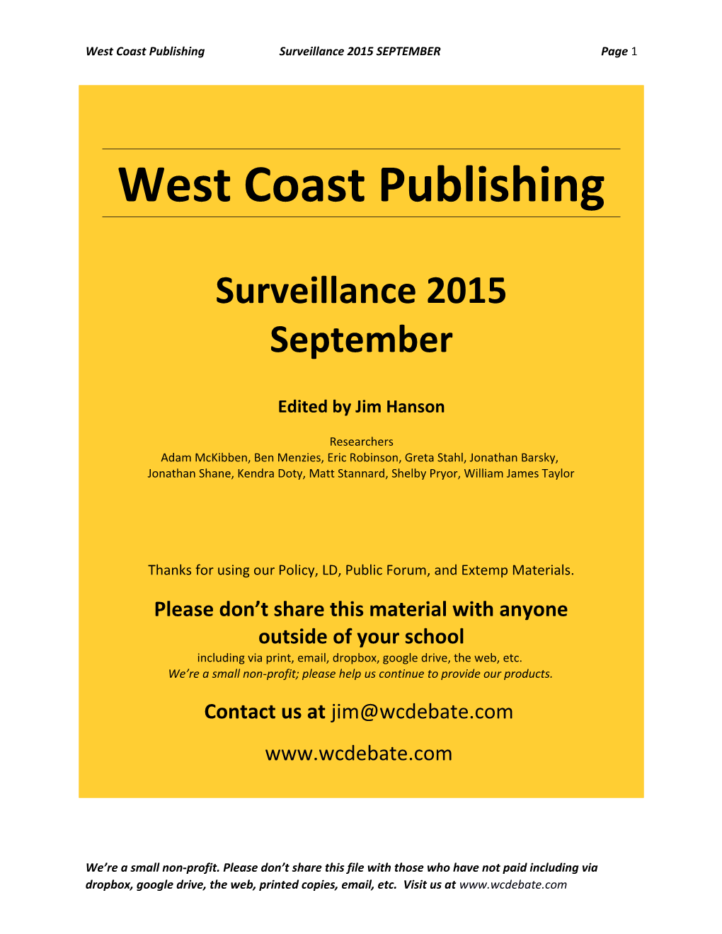 West Coast Publishing Surveillance 2015 SEPTEMBER Page 1