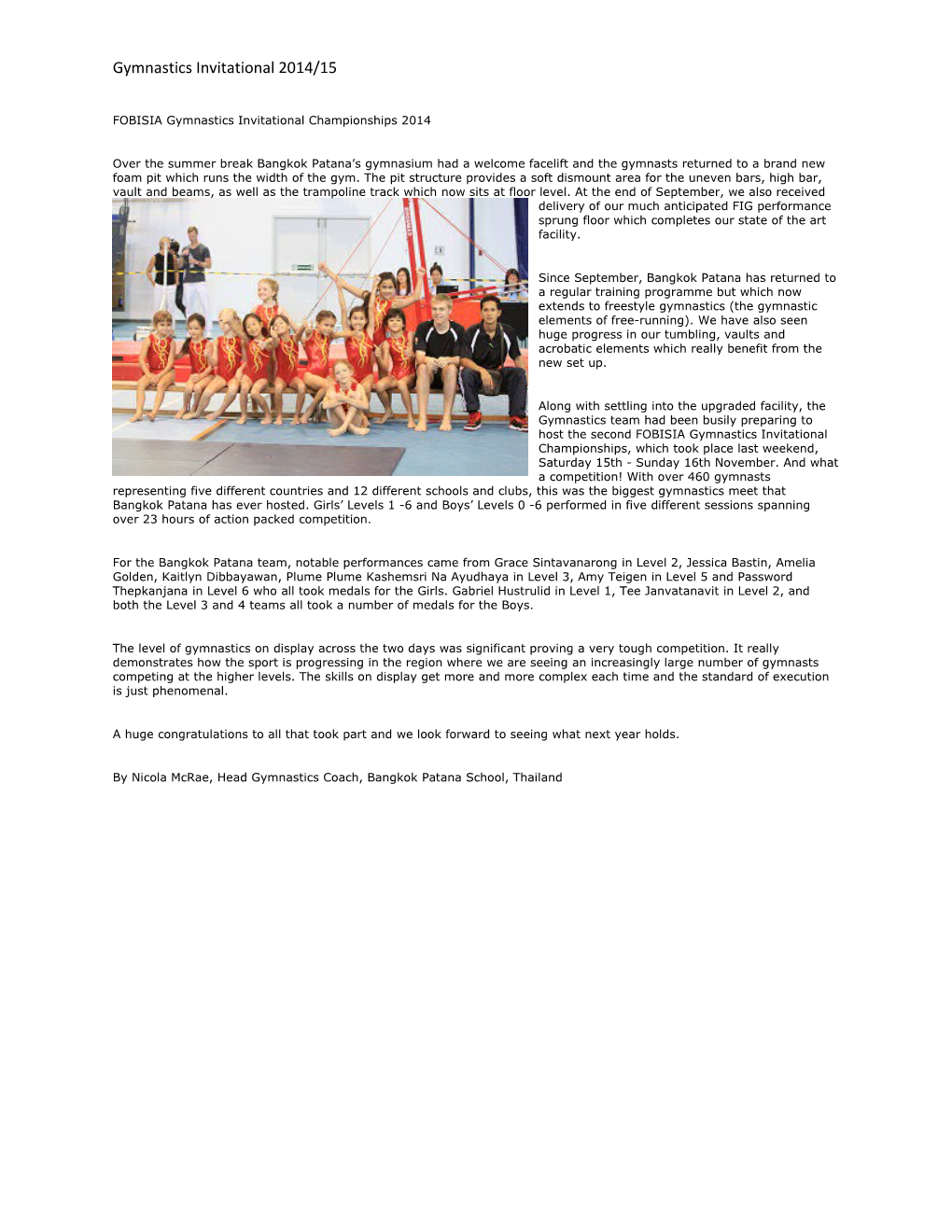 FOBISIA Gymnastics Invitational Championships 2014