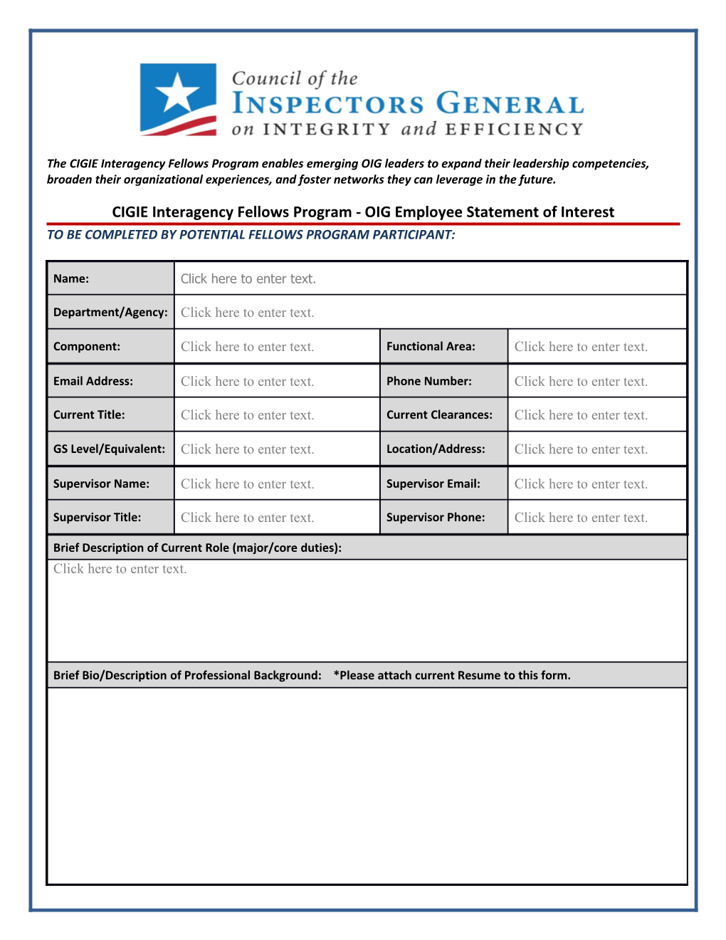 CIGIE Interagency Fellows Program - OIG Employee Statement of Interest