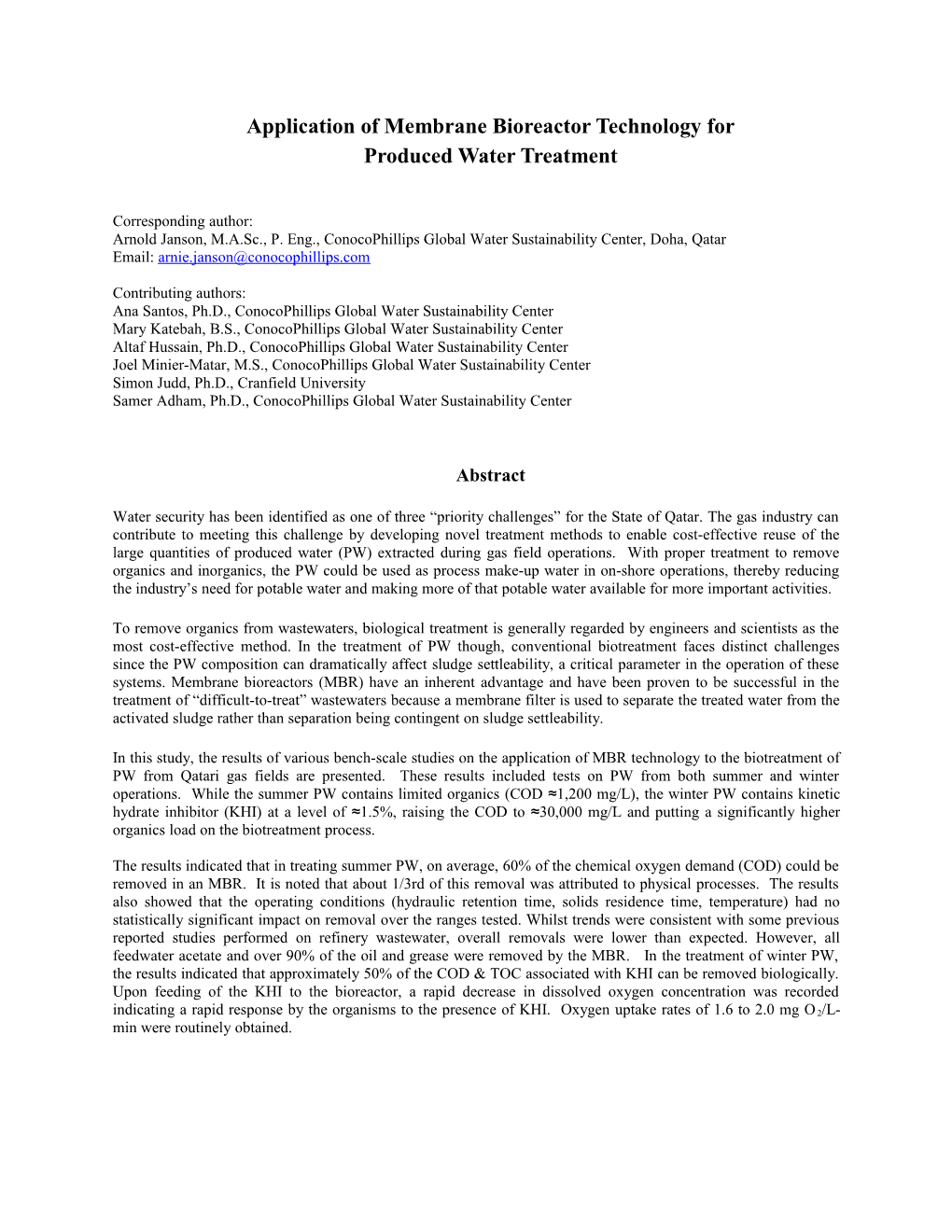 Application of Membrane Bioreactor Technology For