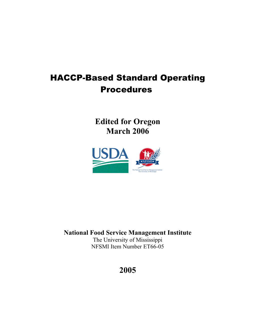 HACCP-Based Standard Operating Procedures (Sops)