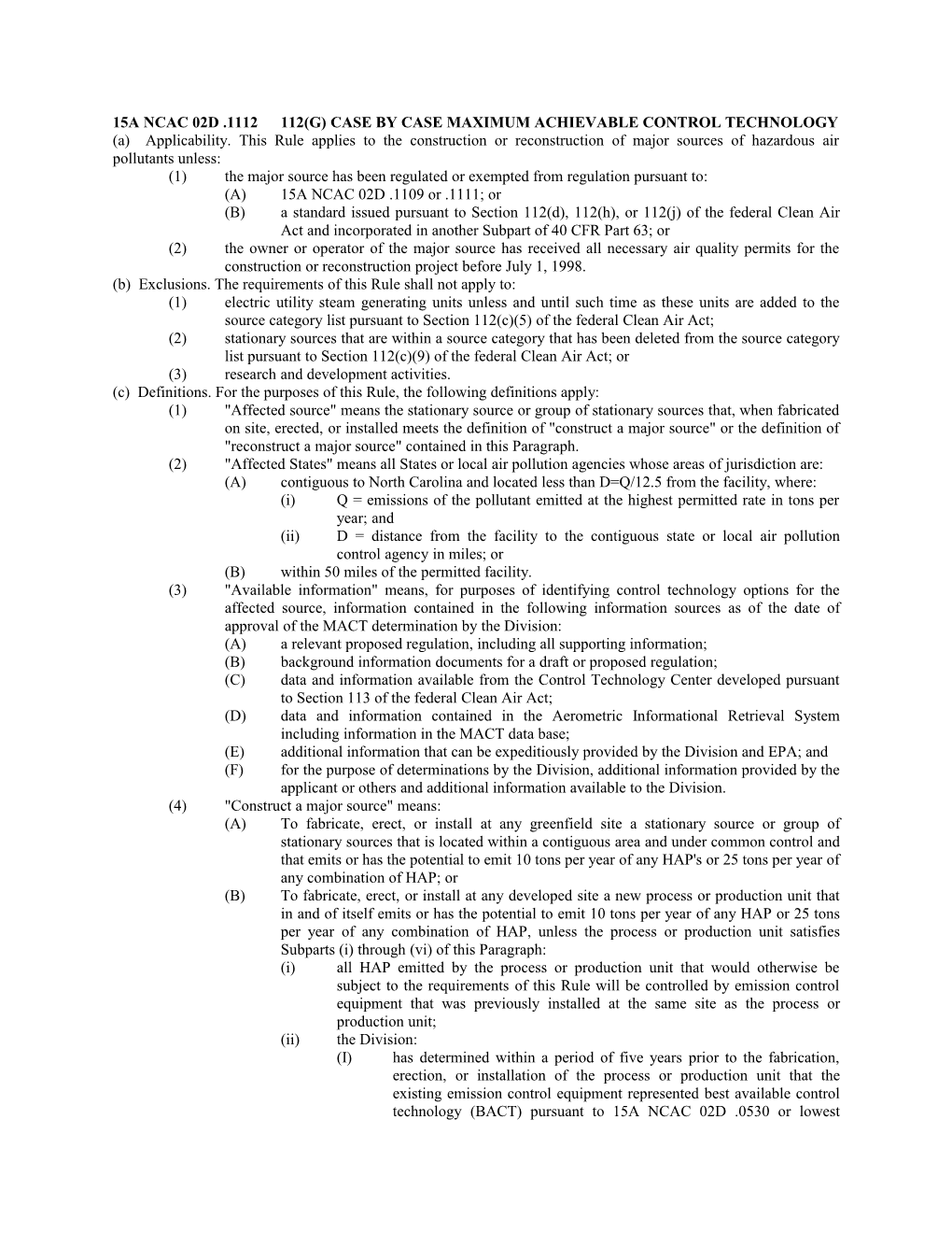 15A Ncac 02D .1112112(G) Case by Case Maximum Achievable Control Technology