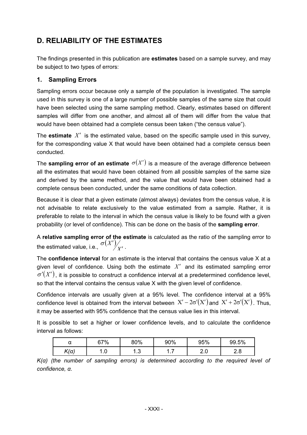 Reliability of the Estimates