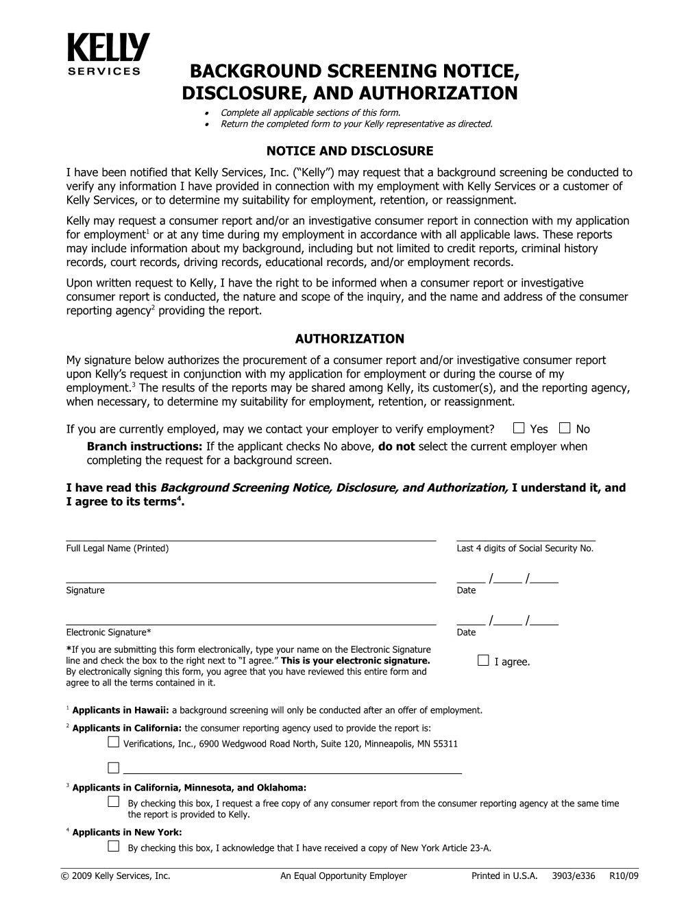Background Screening Notice Disclosure, and Authorization (E336)