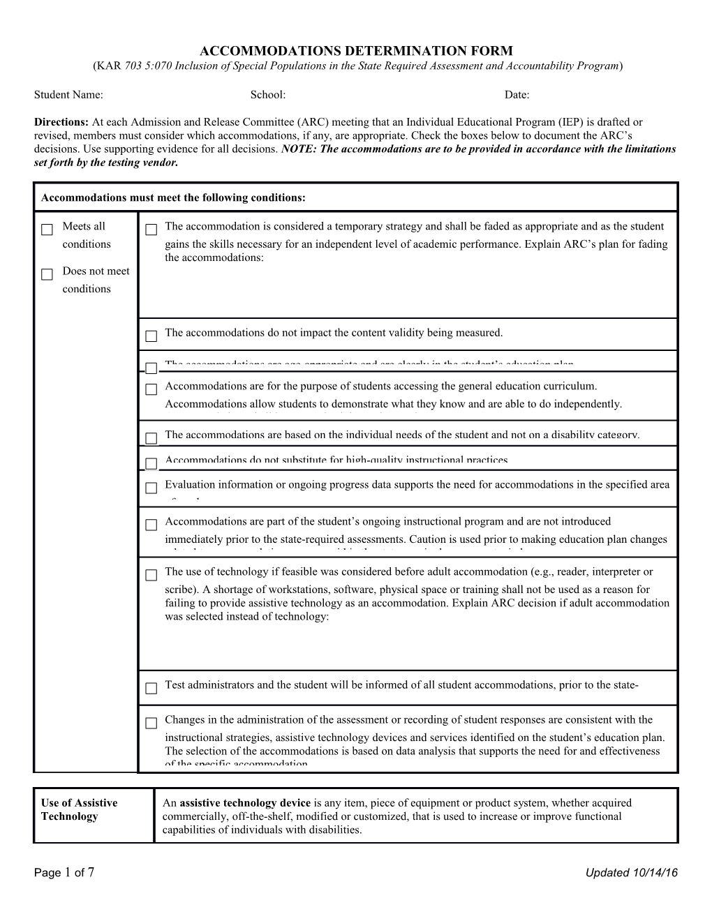 Accommodations / Modifications Determination Form