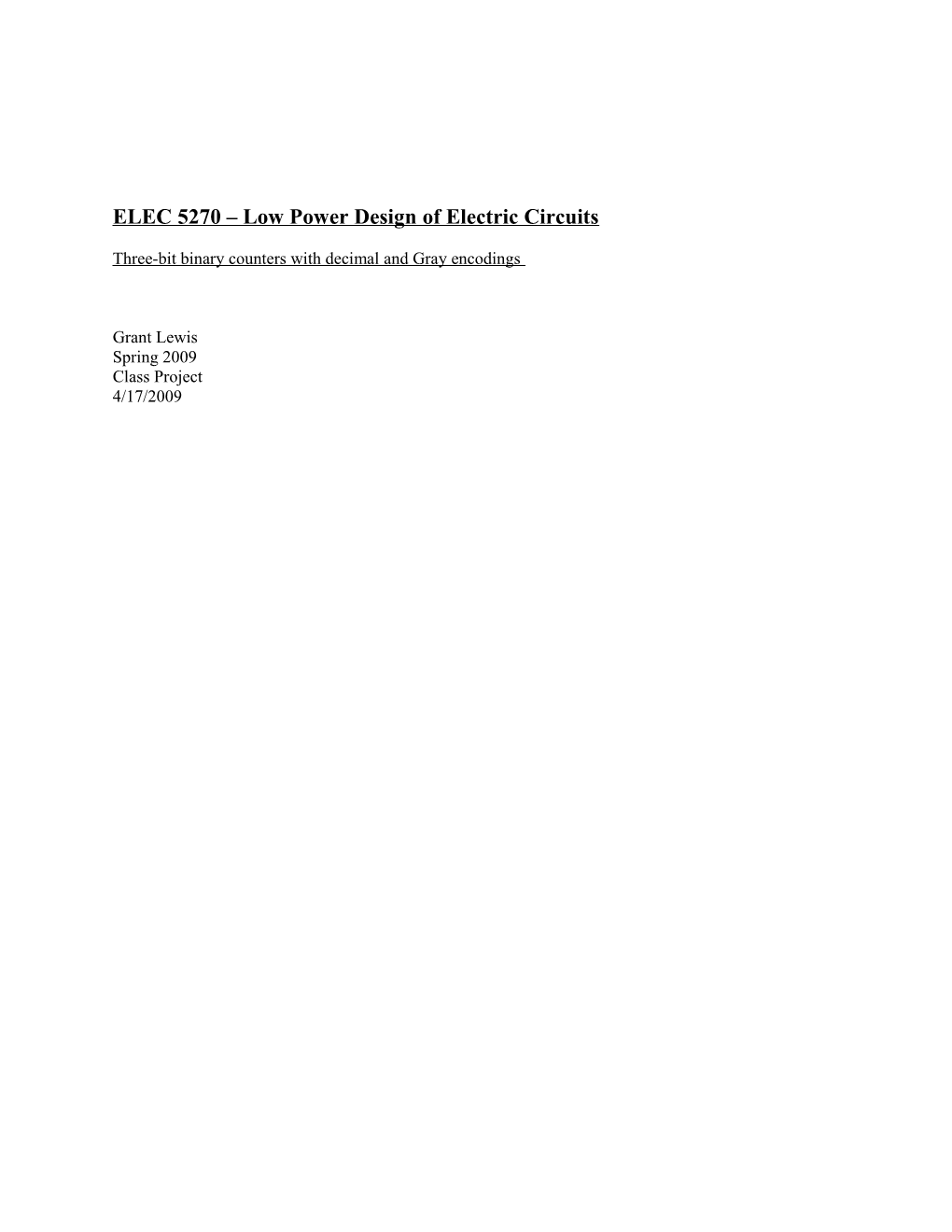 ELEC 5270 Low Power Design of Electric Circuits