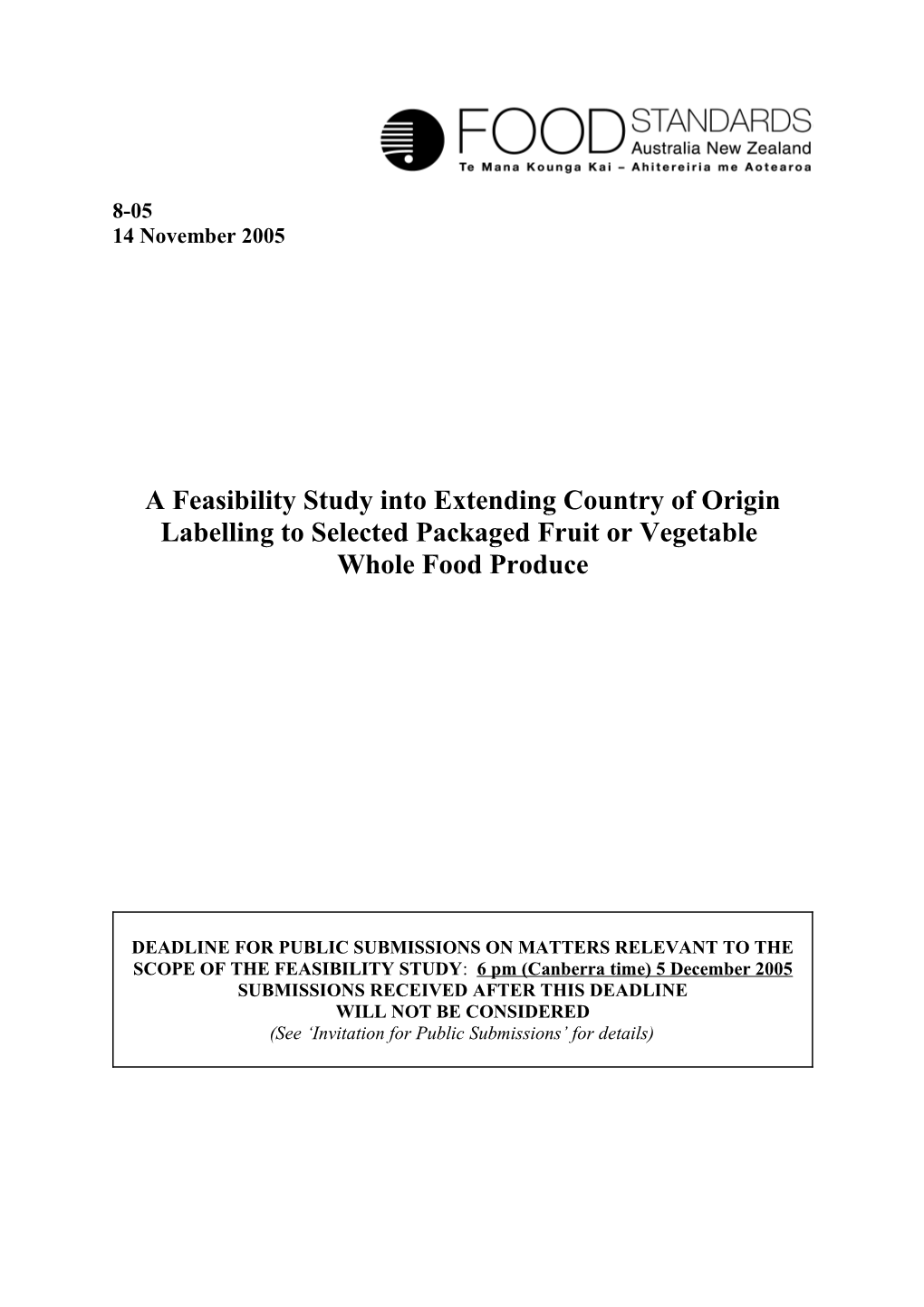 A Feasibility Study Into Extending Country of Origin Labelling to Selected Packaged Fruit