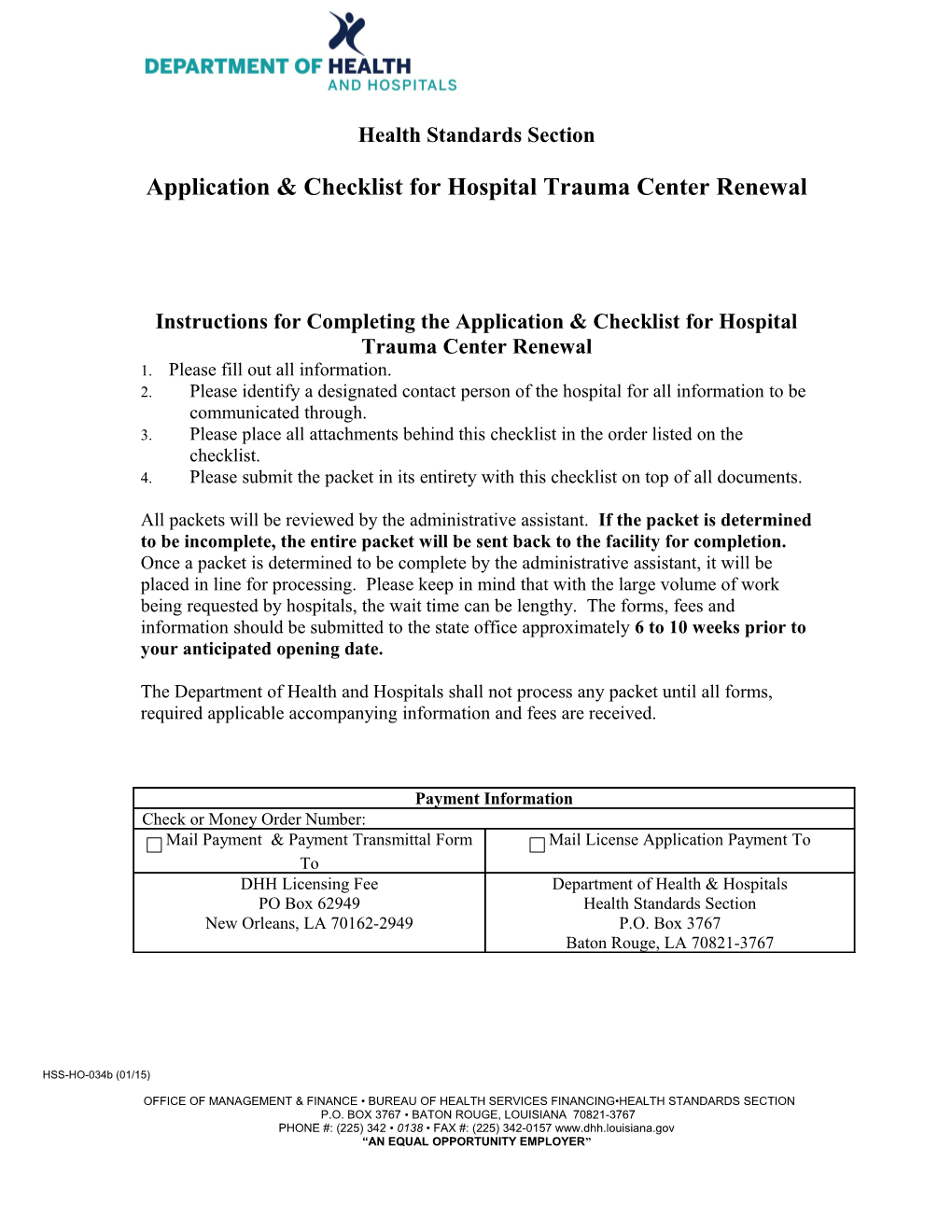 Application & Checklist for Hospital Trauma Center Renewal