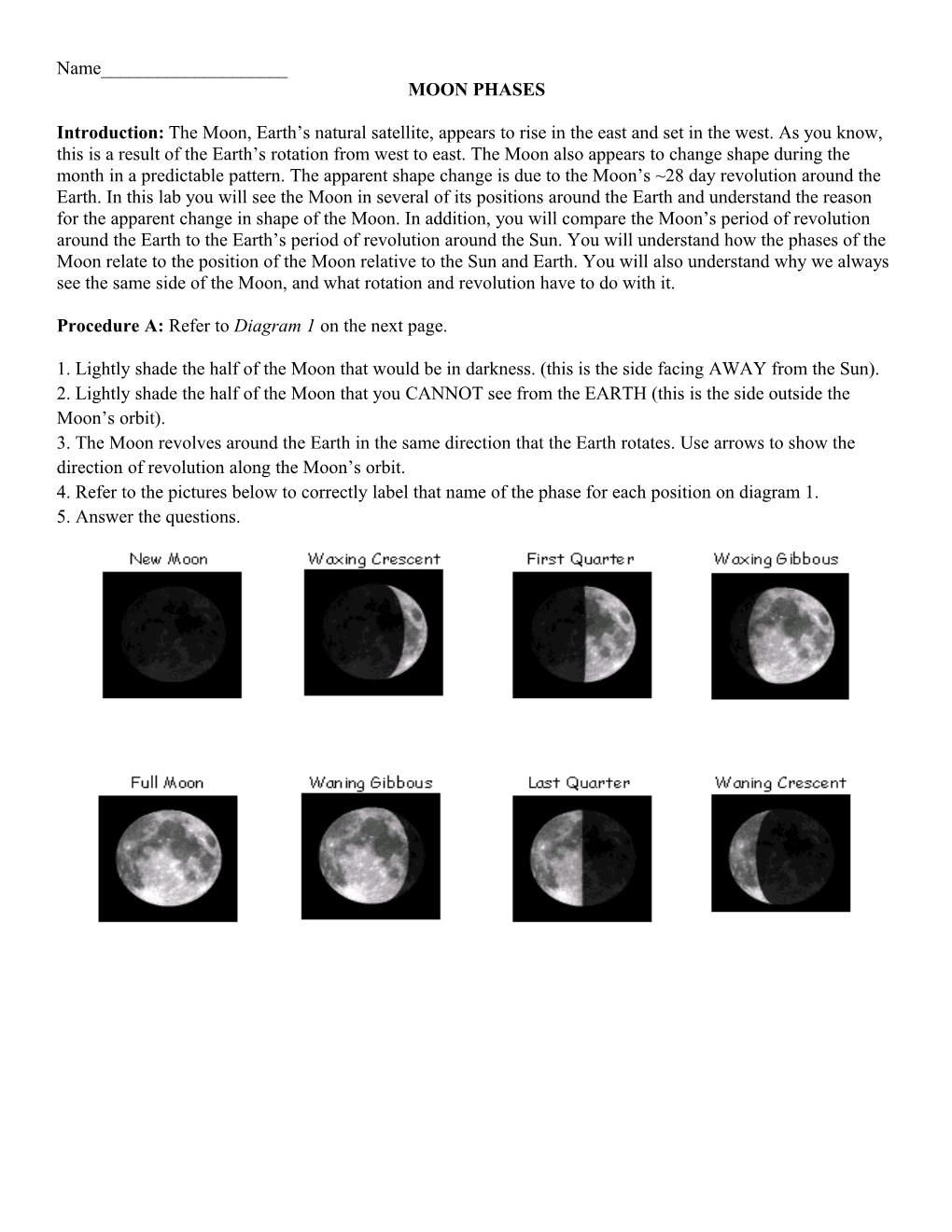 Procedure A:Refer to Diagram 1 on the Next Page