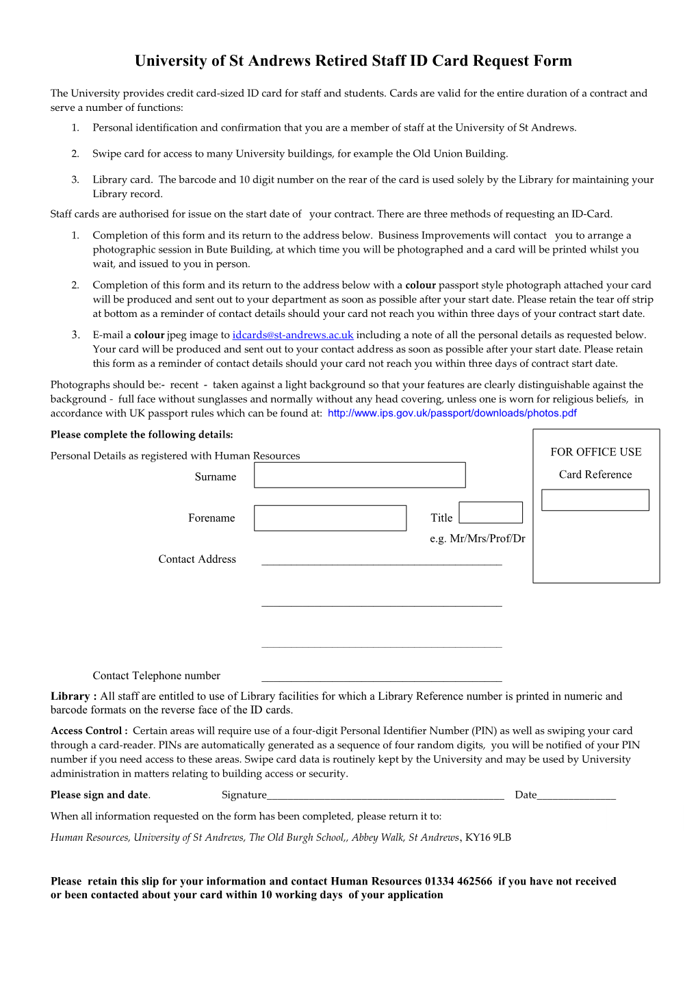 STAFF ID Card Request Form