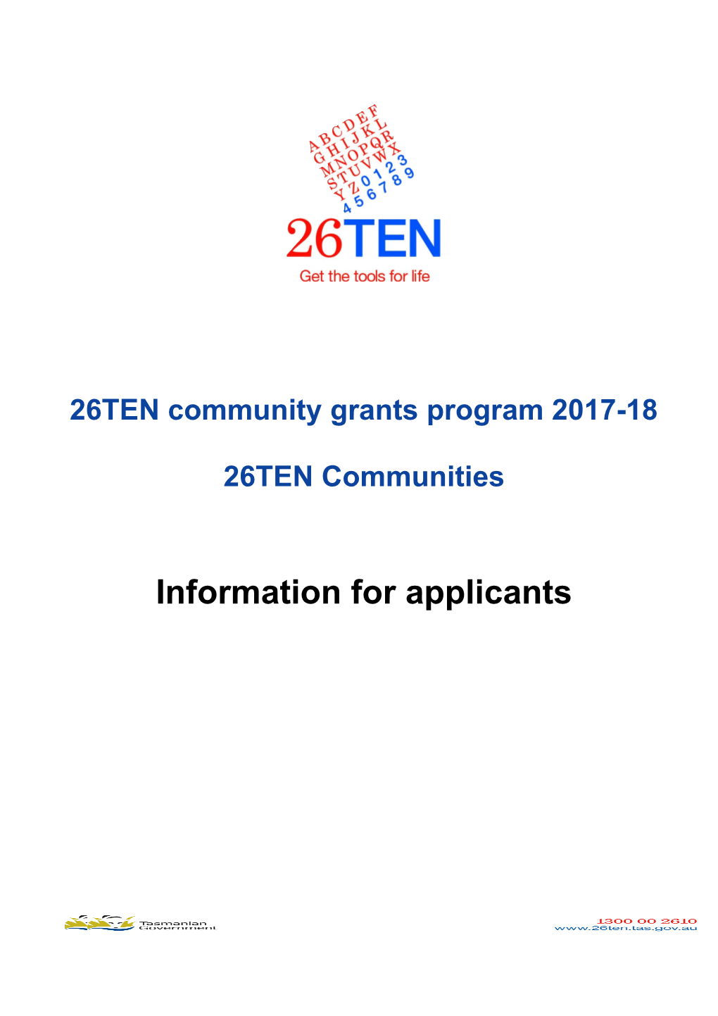 26TEN Communitygrants Program 2017-18
