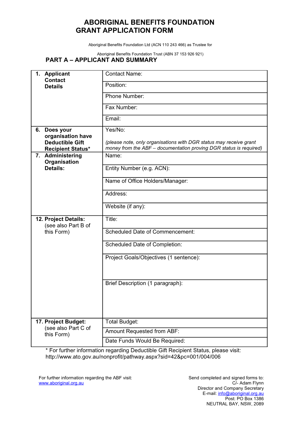 ABF - Grant Application Form
