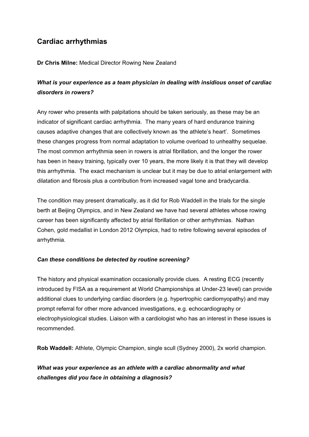 Cardiac Arrhythmias in Rowers