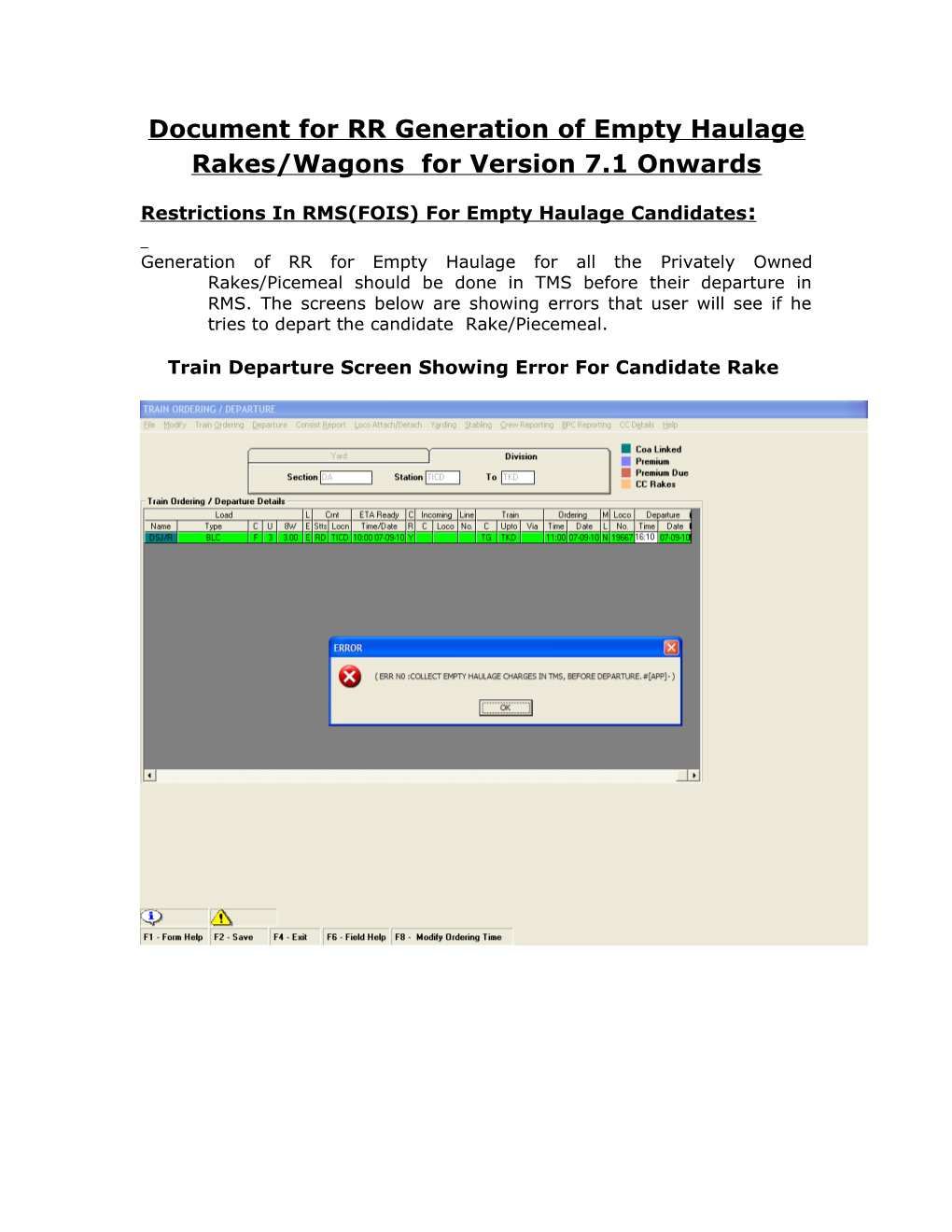 Document for RR Generation of Empty Haulage Rakes/Wagons for Version 7.1 Onwards