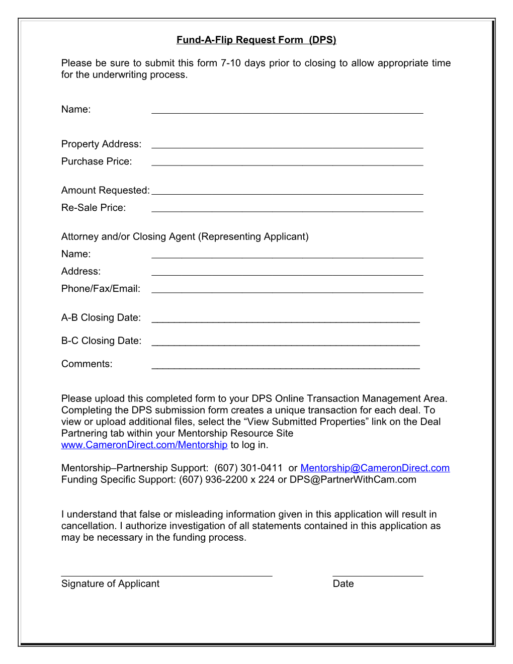 Fund-A-Flip Request Form (DPS)