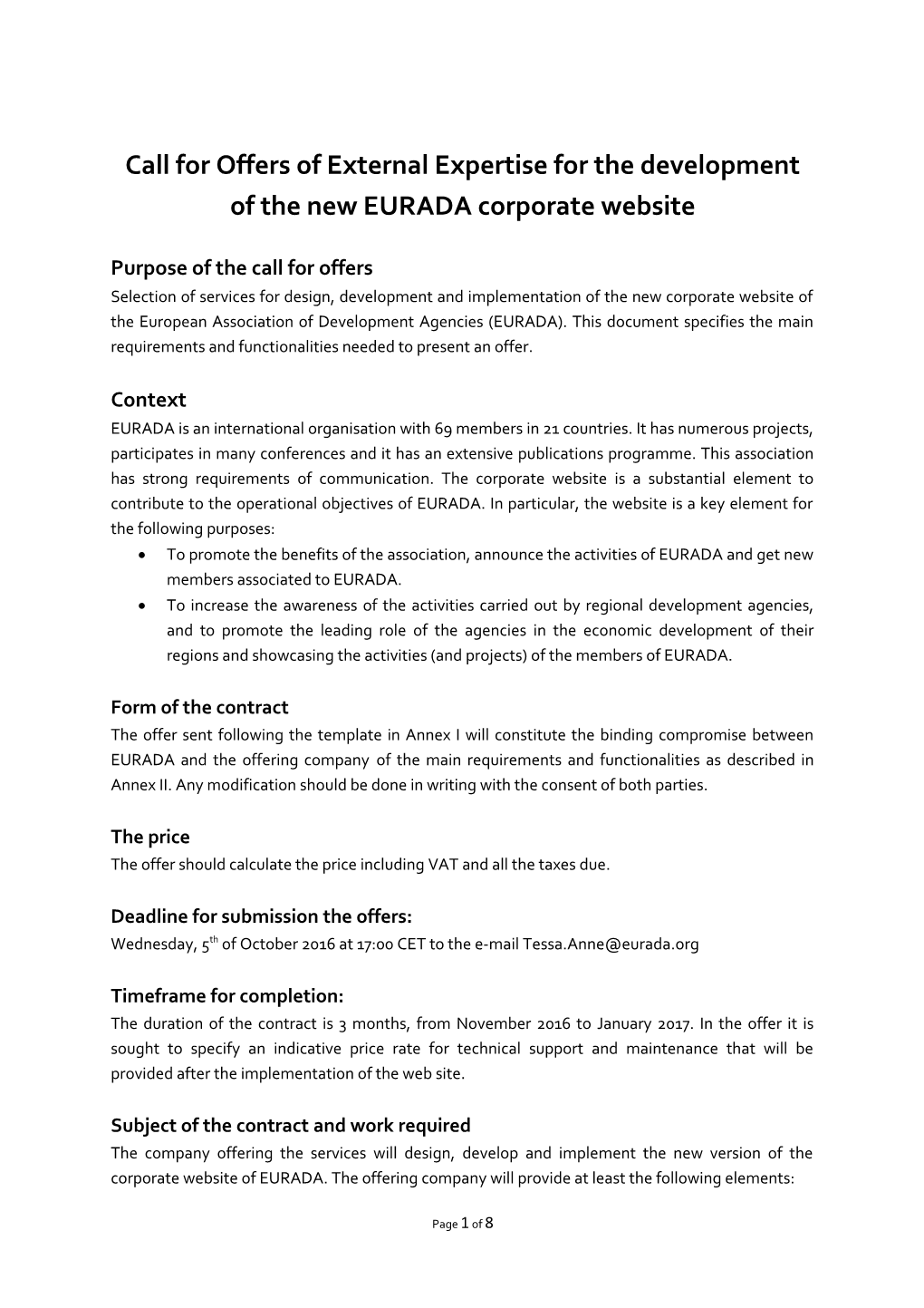 Call for Offers of External Expertise for the Development of the New EURADA Corporate Website