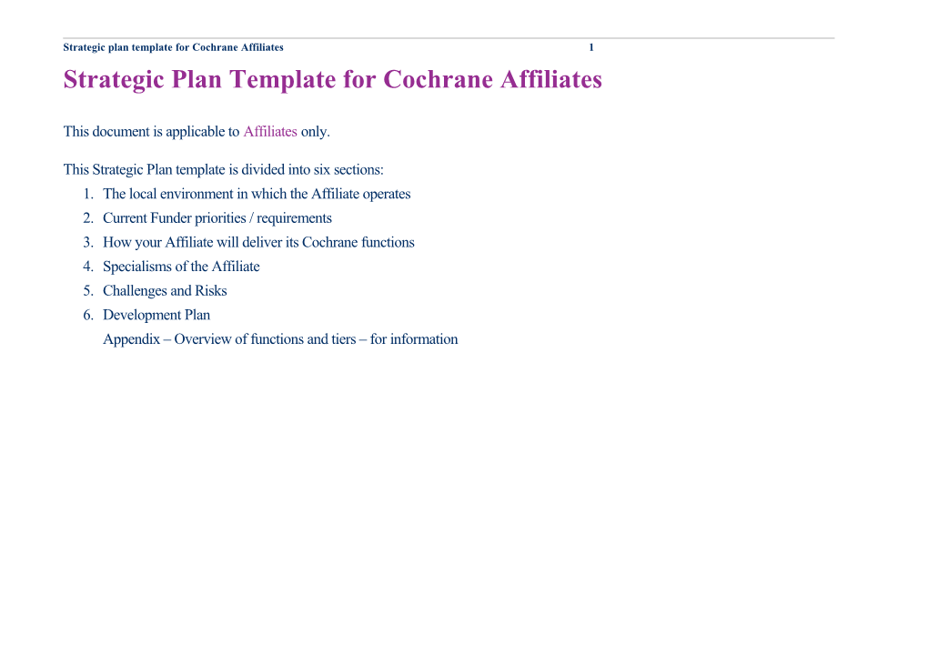 Strategic Plan Template for Cochrane Affiliates1