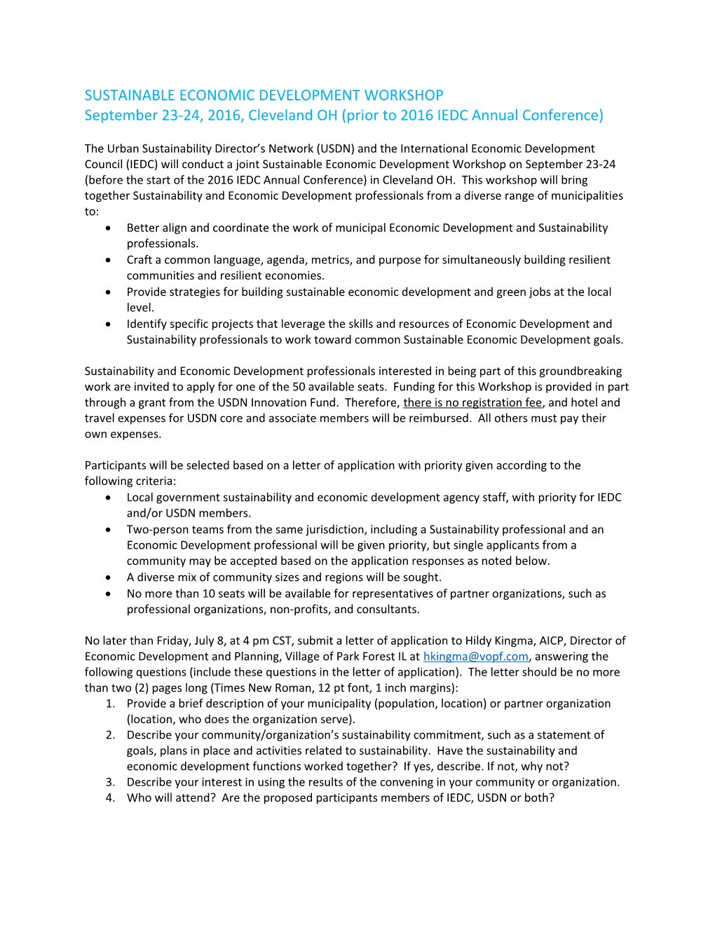 Sustainable Economic Development Workshop