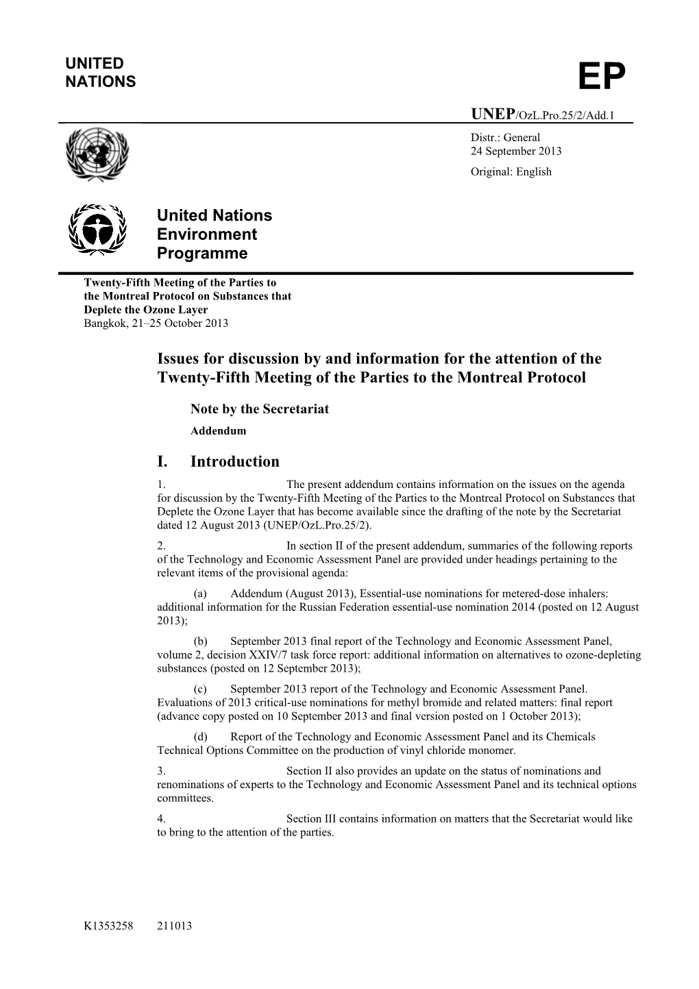 Issues for Discussion by and Information for the Attention of the Twenty-Fifth Meeting