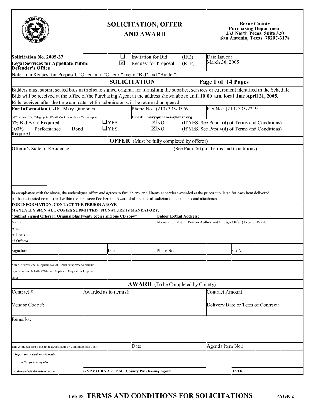 Feb 05 TERMS and CONDITIONS for SOLICITATIONS PAGE 2