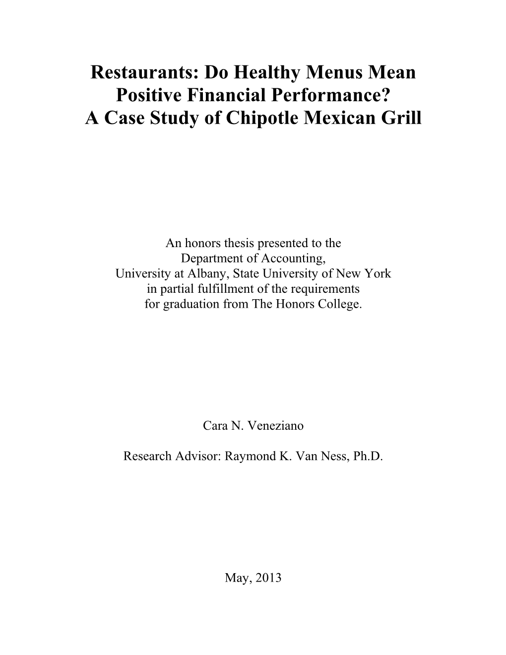 Restaurants: Do Healthy Menus Mean Positive Financial Performance?