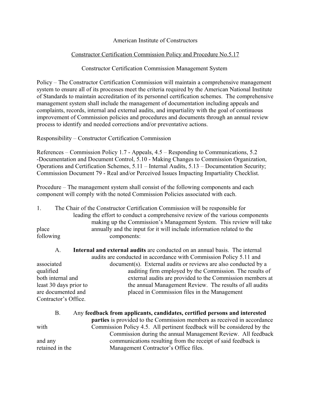 Constructor Certification Commission Policy and Procedure No.5.17