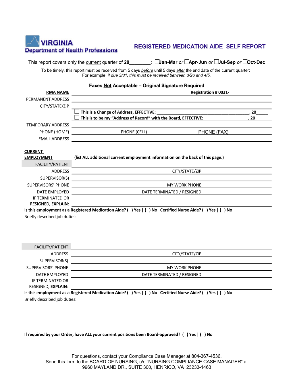 Self Report Form - Registered Medication Aide