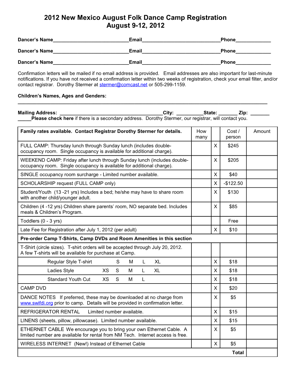 2006 New Mexico August Folk Dance Camp Registration