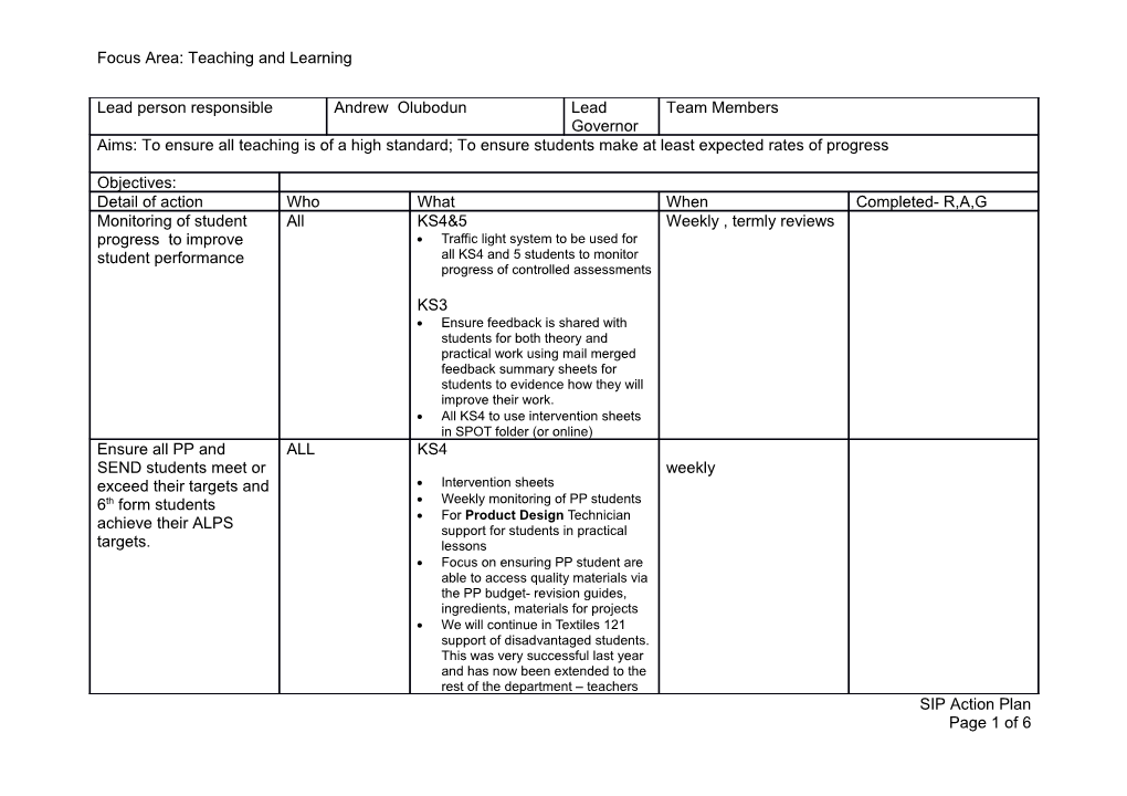 Focus Area: Teaching and Learning