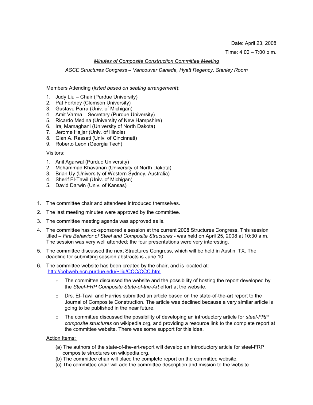 Minutes of Composite Construction Committee Meeting