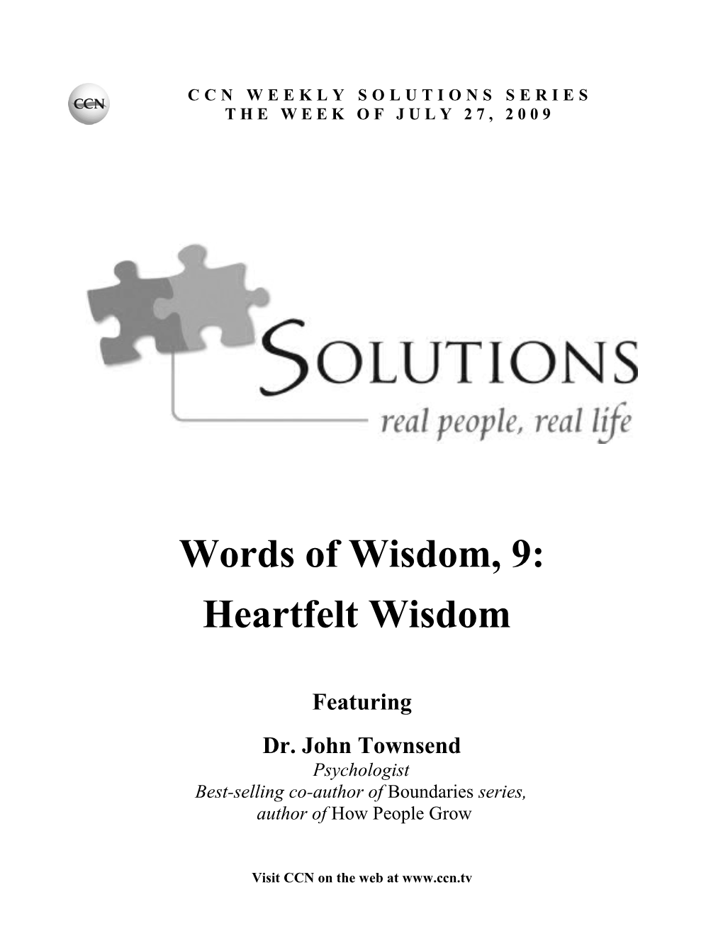 Ccnsolutions: Words of Wisdom, 9 Heartfelt Wisdompage 1