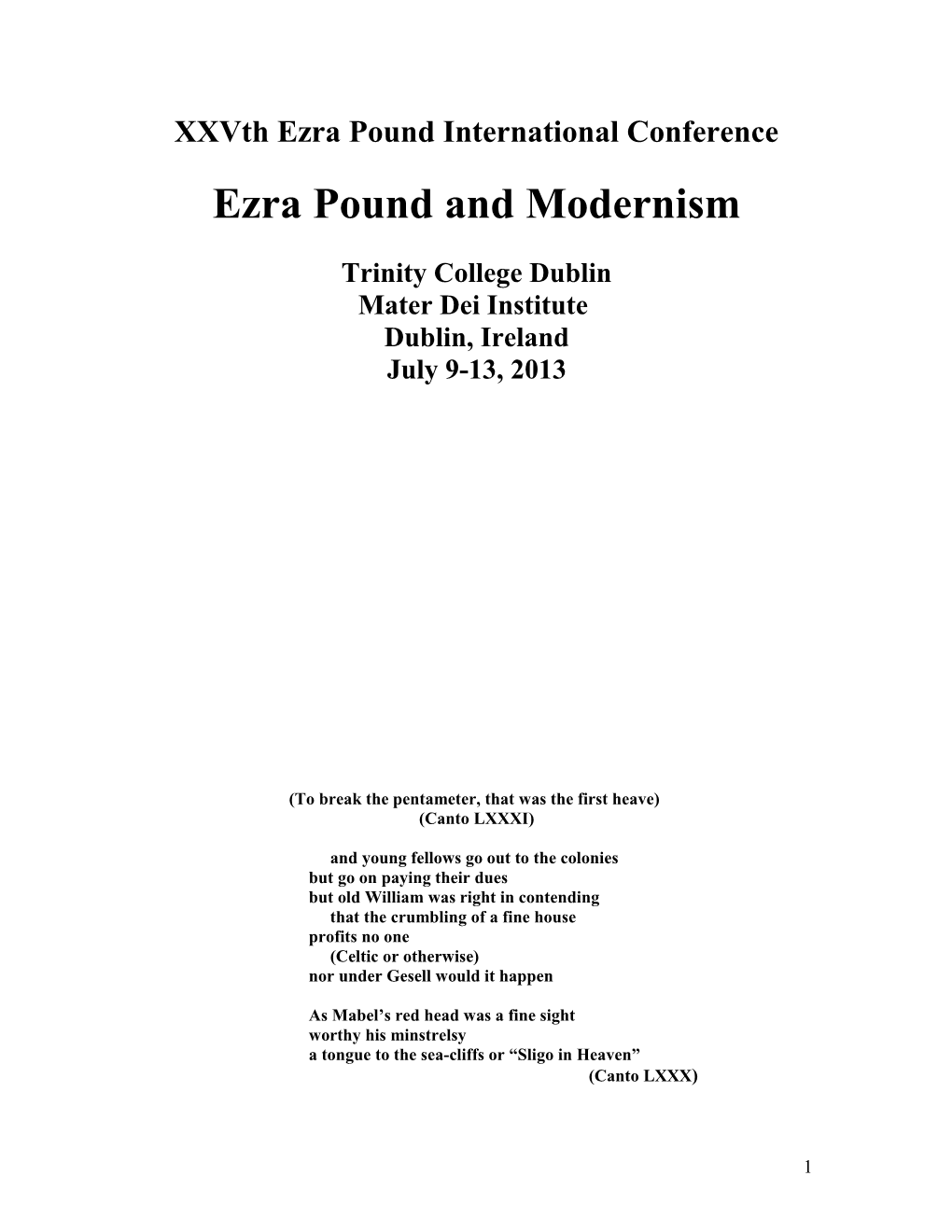 Xxvth Ezra Pound International Conference