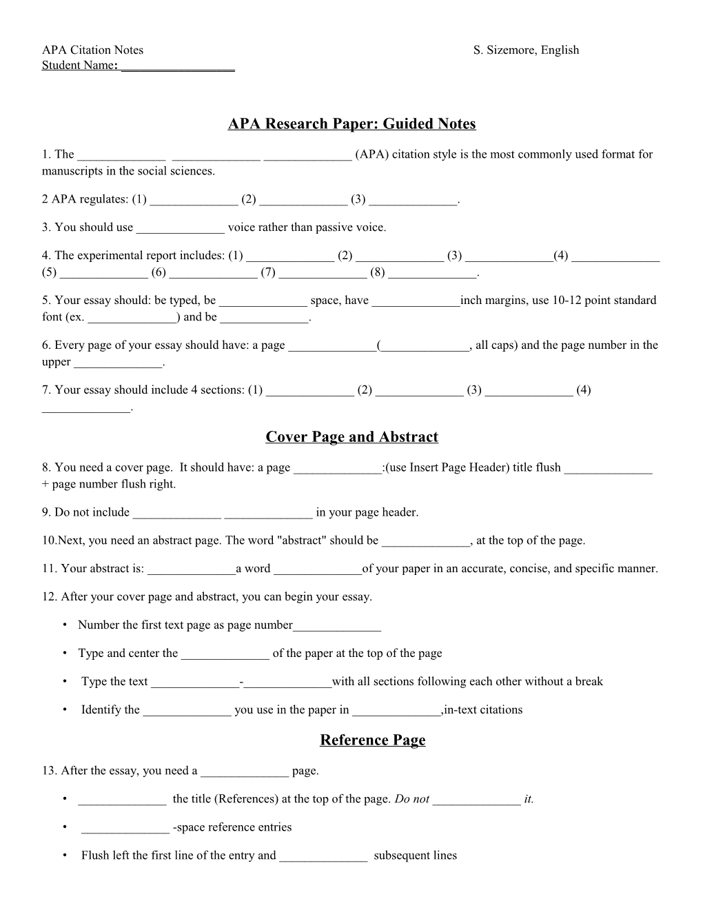 APA Research Paper: Guided Notes