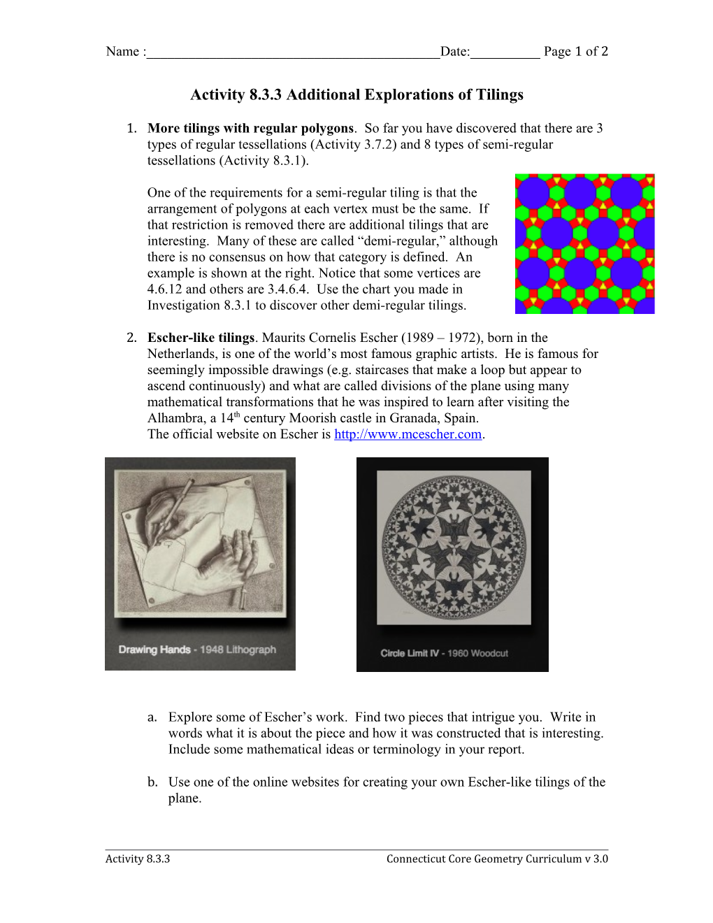 Activity 8.3.3 Additional Explorations of Tilings