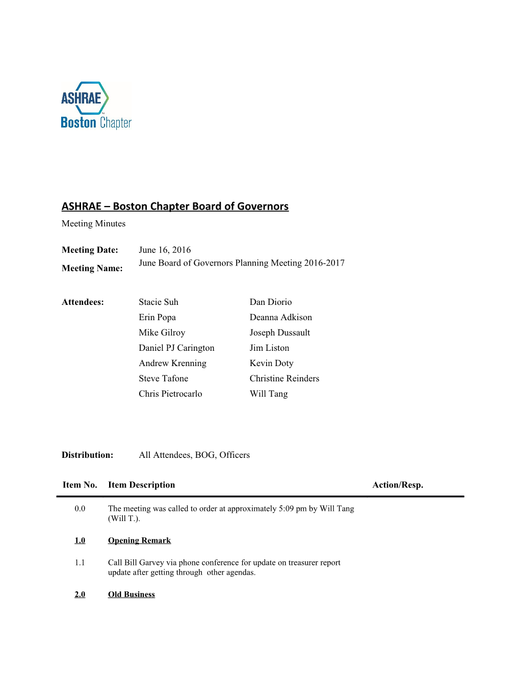 ASHRAE Boston Chapter Board of Governors