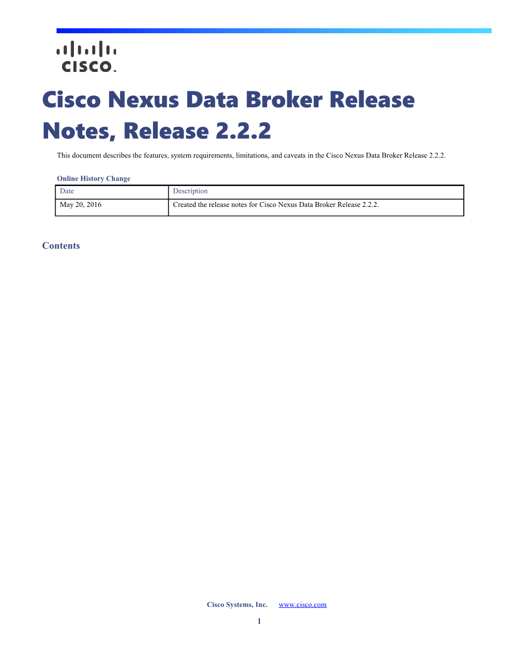 Cisco Nexus Data Broker Release Notes, Release 2.2.2