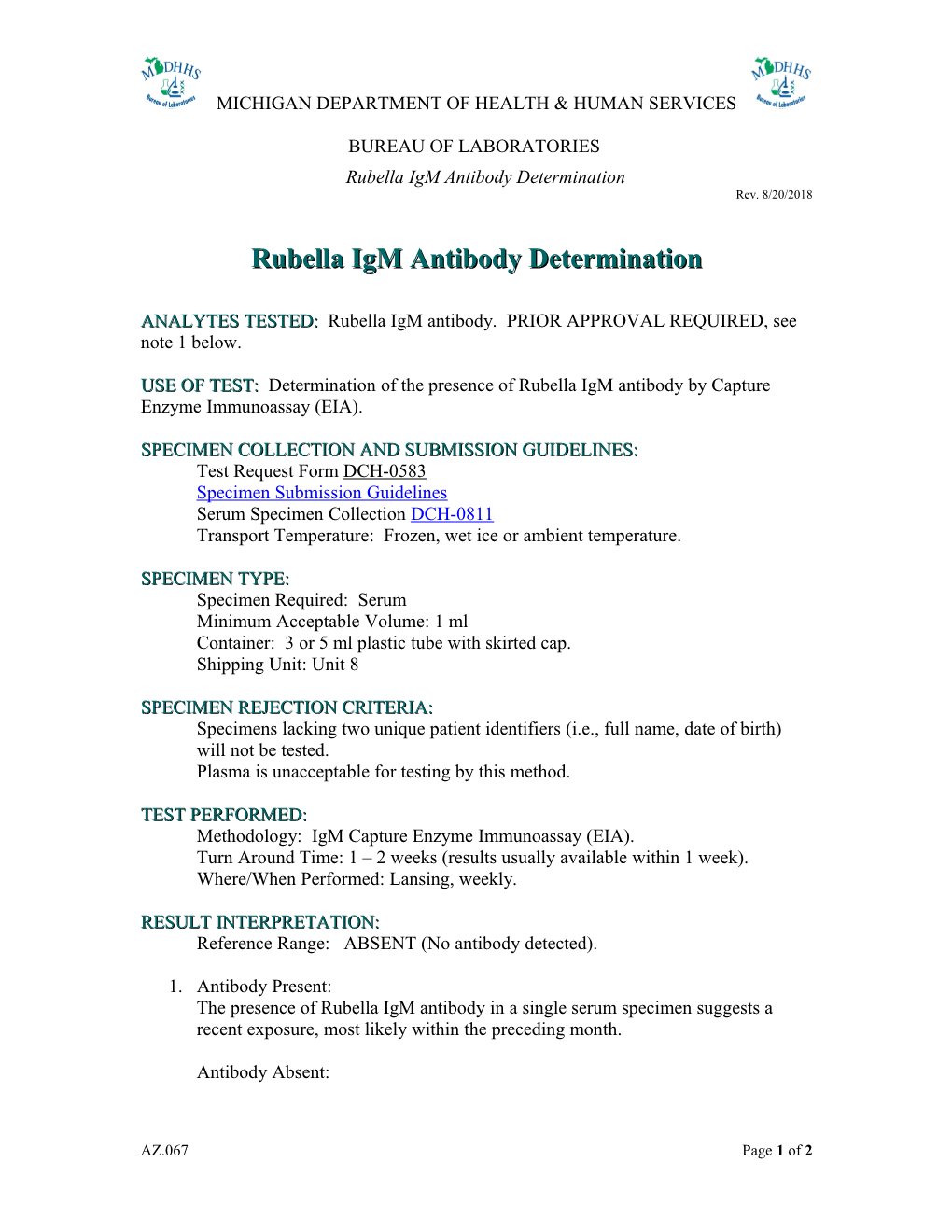 Rubella Igm Antibody Determination