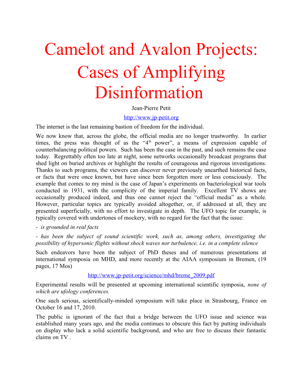 Camelot and Avalon Projects