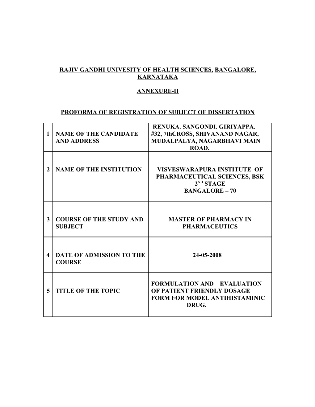 Rajiv Gandhi Univesity of Health Sciences, Bangalore, Karnataka