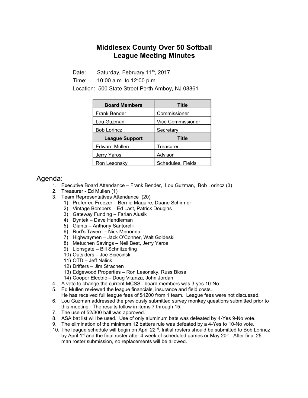 MCSSL 50'S Feb 11,2017 Meeting Minutes