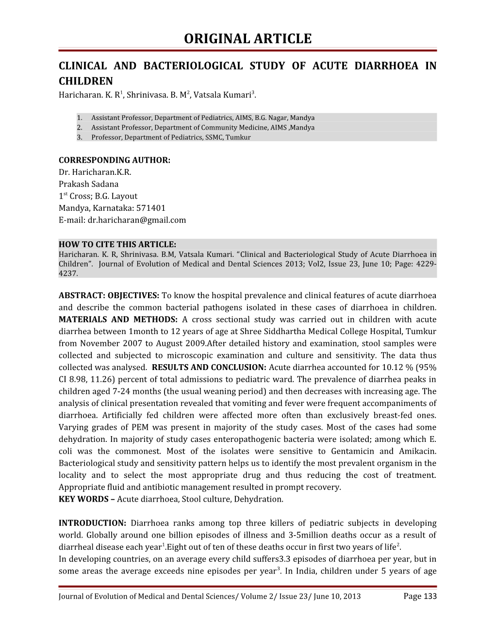 Clinical and Bacteriological Study of Acute Diarrhoea in Children