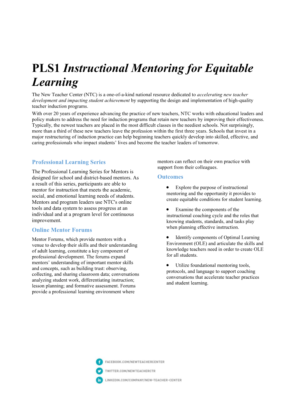 Pls1instructional Mentoring for Equitable Learning
