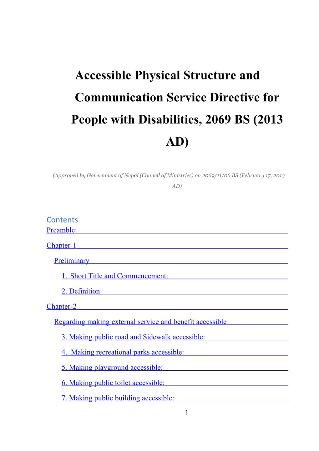 Accessible Physical Structure and Communication Service Directive for People with Disabilities